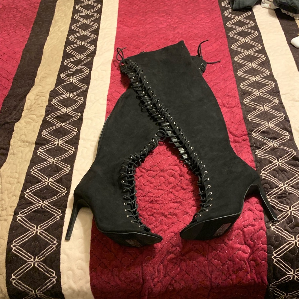 High knee boots open toe